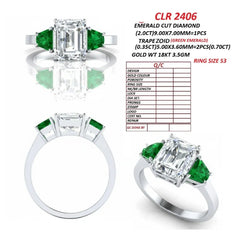 2.70 CT Emerald-cut & Taper Green Emerald Three Stone Ring