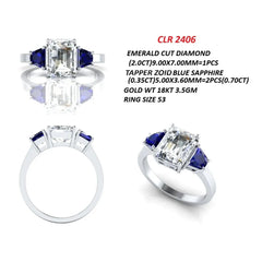 2.70 CT Emerald-cut & Taper Blue Sapphire Three Stone Ring
