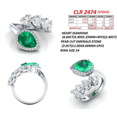 5.16 CT Pear Green Emerald & Heart Open Ring