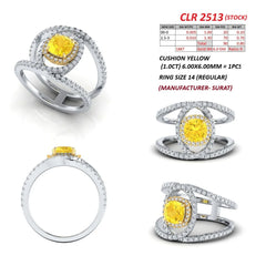 1.8 CT Yellow Cushion Double Halo Triple-Row Ring