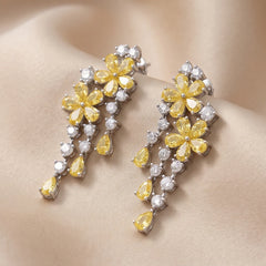 4.26 CT Pear Yellow Floral Diamond Cascading Chandelier Earrings