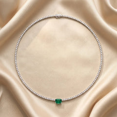 8.82 CT Emerald & Diamond Tennis Necklace