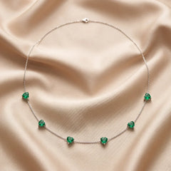 9.00 CT Heart Emerald Station Necklace