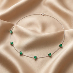 9.00 CT Heart Emerald Station Necklace