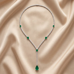 20.61 CT Round Diamond & Pear Emerald Drop Necklace