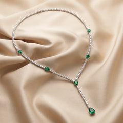 20.61 CT Round Diamond & Pear Emerald Drop Necklace
