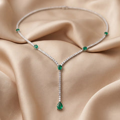 20.61 CT Round Diamond & Pear Emerald Drop Necklace