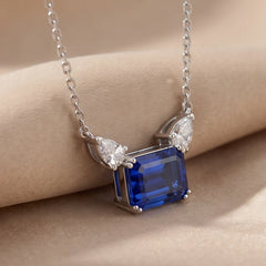 1.80 CT Emerald-Cut Sapphire & Pear Diamond Pendant