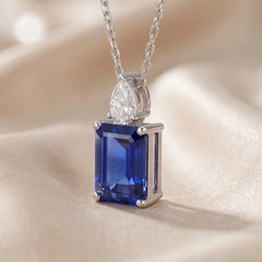 1.70 CT Emerald-Cut Sapphire & Pear Diamond Pendant