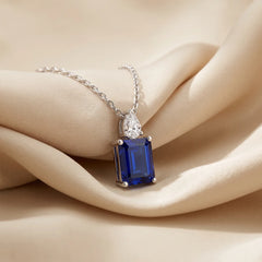 1.70 CT Emerald-Cut Sapphire & Pear Diamond Pendant