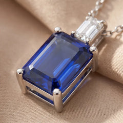 1.65 CT Sapphire & Diamond Emerald-Cut Pendant