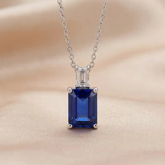 1.65 CT Sapphire & Diamond Emerald-Cut Pendant