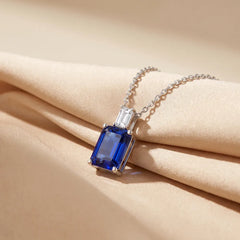 1.65 CT Sapphire & Diamond Emerald-Cut Pendant