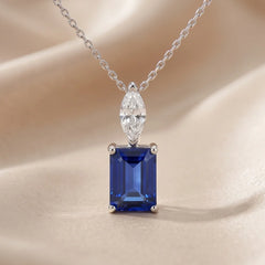 1.75 CT Emerald-Cut Sapphire & Marquise Diamond Pendant