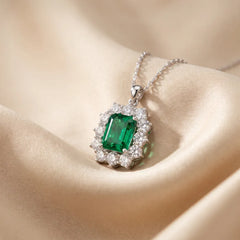 6.10 CT Green Emerald & Diamond Halo Pendant