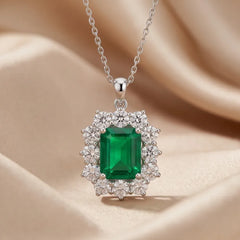6.10 CT Green Emerald & Diamond Halo Pendant
