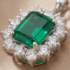 6.10 CT Green Emerald & Diamond Halo Pendant
