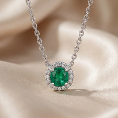 0.22 CT Round Emerald Halo Pendant