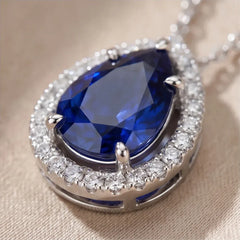 3.41 CT Pear Sapphire & Diamond Halo Pendant