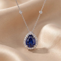 3.41 CT Pear Sapphire & Diamond Halo Pendant