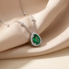 3.41 CT Pear Emerald Halo Pendant