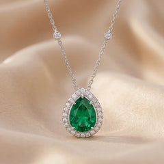 3.41 CT Pear Emerald Halo Pendant