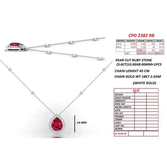 3.41 CT Pear Ruby Halo Pendant
