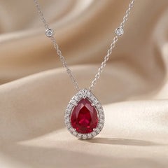3.41 CT Pear Ruby Halo Pendant
