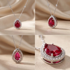 3.41 CT Ruby & Diamond Pear-Cut Pendant
