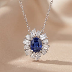 2.12 CT Oval Sapphire Multi Shape Halo Pendant