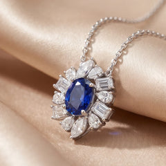 2.12 CT Oval Sapphire Multi Shape Halo Pendant