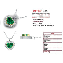 3.62 CT Emerald Heart & Diamond Halo Pendant