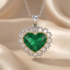 3.62 CT Emerald Heart & Diamond Halo Pendant