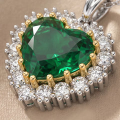 3.62 CT Emerald Heart & Diamond Halo Pendant