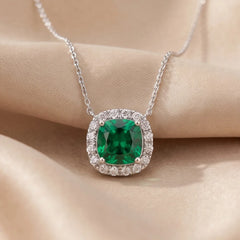 2.80 CT Cushion-cut Emerald Halo Diamond Pendant