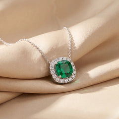 2.80 CT Cushion-cut Emerald Halo Diamond Pendant