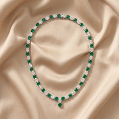 59.00 CT Oval Diamond & Cushion-cut Green Emerald Tennis Necklace