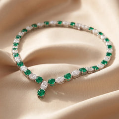 59.00 CT Oval Diamond & Cushion-cut Green Emerald Tennis Necklace