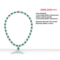 59.00 CT Oval Diamond & Cushion-cut Green Emerald Tennis Necklace