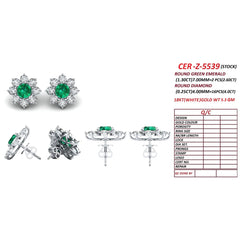 6.6 CT Emerald & Diamond Round Flower Halo Stud Earrings