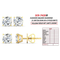 3 CT Cushion Square Diamond Stud Earrings