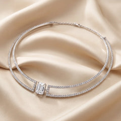 10.40 CT Emerald-cut & Round Diamond Collar Necklace