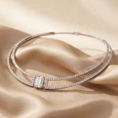 10.40 CT Emerald-cut & Round Diamond Collar Necklace