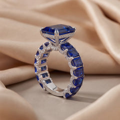 13.88 CT Sapphire Emerald-Cut Ring with Sapphire Shank