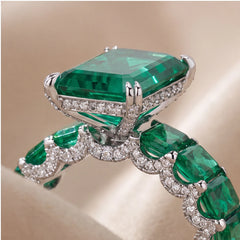 13.88 CT Emerald-Cut Green Emerald Ring with Ruby Shank