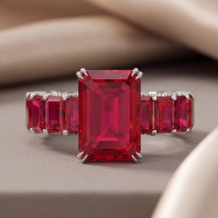 13.88 CT Ruby Emerald-Cut Ring with Ruby Shank