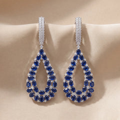 7.51 CT Sapphire & Diamond Open Teardrop Drop Earrings