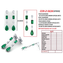 3.24 CT Multi Shape Emerald & Diamond Linear Drop Earrings