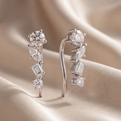 1.06 CT Multi Shape Diamond Ear Climber Earrings