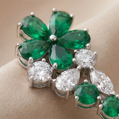 8.16 CT Multi Shape Emerald & Diamond Floral Cascading Drop Earrings